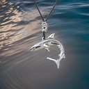 Great White Shark Silver Plated Pendant on Black Leather Cord