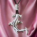 Hammerhead Shark Silver Plated Pendant on Black Leather Cord