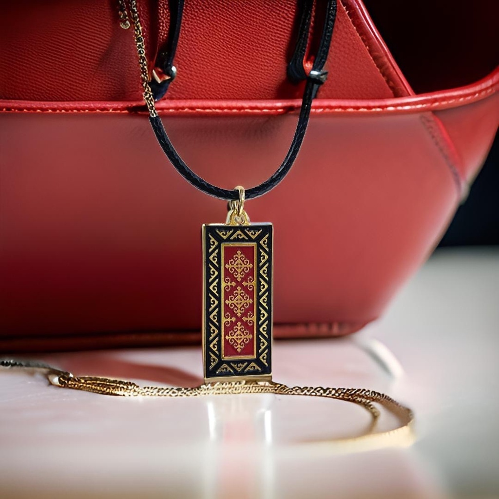 Kunaa Gold Plated Pendant on Black Leather Cord