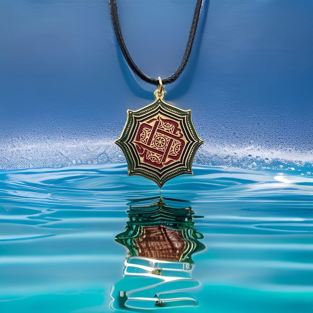 Octagonal Stone Gold Plated Pendant on Black Leather Cord